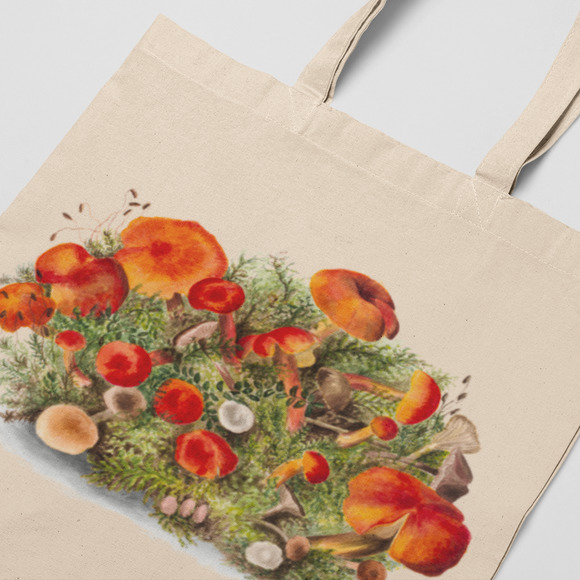 Orange Mushrooms Vintage Canvas Tote Bag - Picture 3 of 5